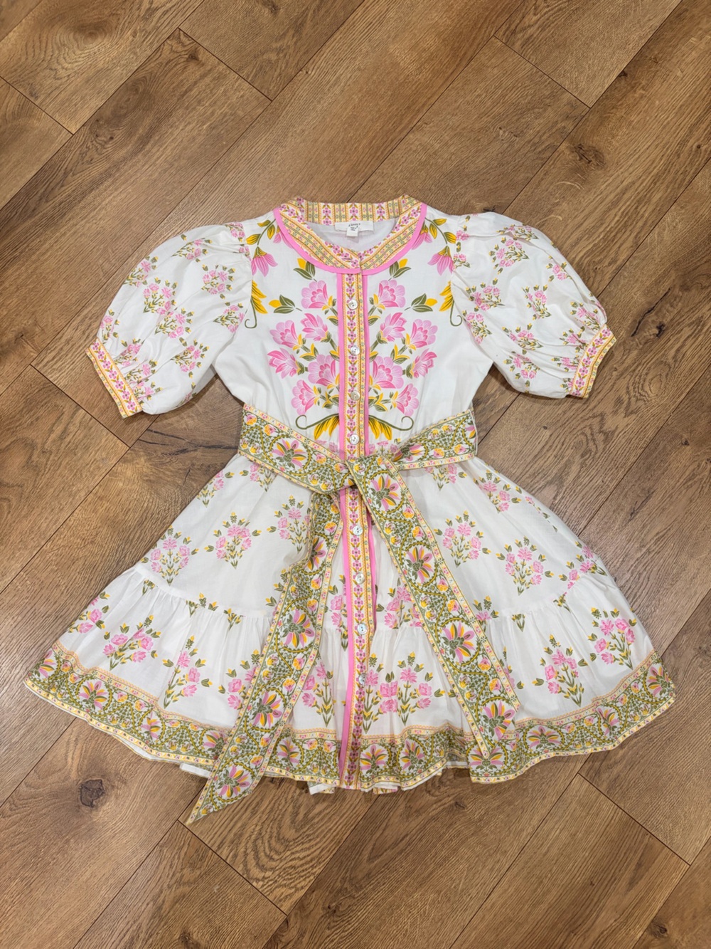 A loves A white, pink ad green floral dress with short sleeves - Size S